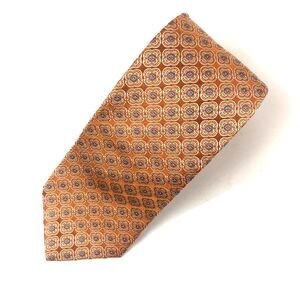 Vtg Hart Schaffner Marx Parisian Tie Orange Geometric Blue Medallion 100% Silk